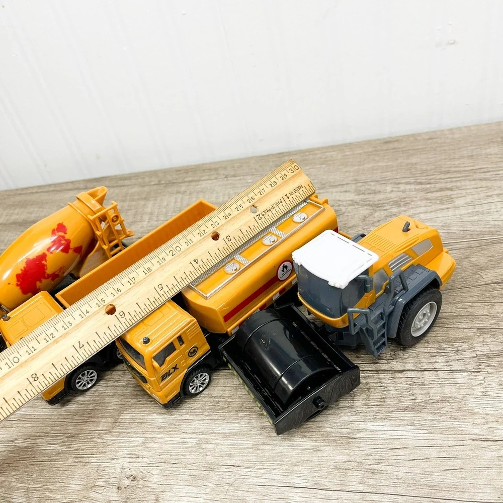 Cobid Box Yellow Construction Vehicle Toy Set Cement Mixer Tanker Roller 4pc